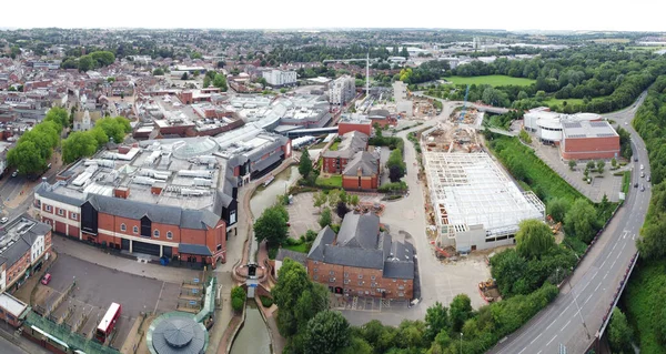 Vista Aérea Panorâmica Cidade Mercado Histórico Centro Cidade Banbury Oxfordshire — Fotografia de Stock