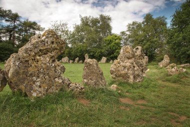 Oxfordshire Warwickshire sınırındaki Rollright Stone 'un manzara resmi.