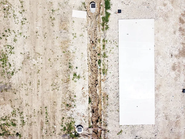 Vue Haut Des Fondations Béton Des Travaux Terrain Pour Maison — Photo