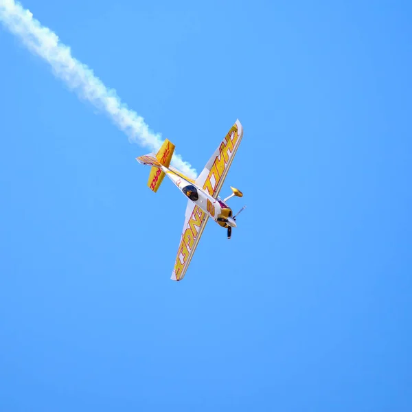 Budapest Hungary June 2018 Light Sport Aircraft Flies Danube River — Stock Photo, Image