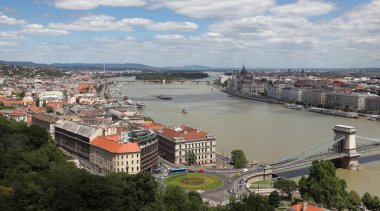 Budapeşte, Macaristan - 1 Temmuz 2018: Budapeşte Havacılık Manzarası, Macaristan. Yukarıdan harika Budapeşte Manzarası.