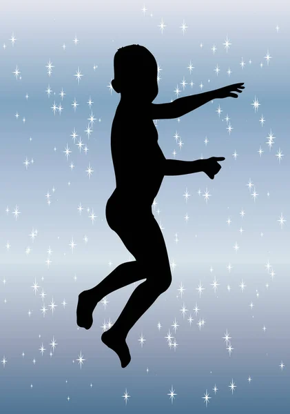 Silhouette Eines Jungen Beim Springen Mit Blauem Hintergrund — Stockvektor