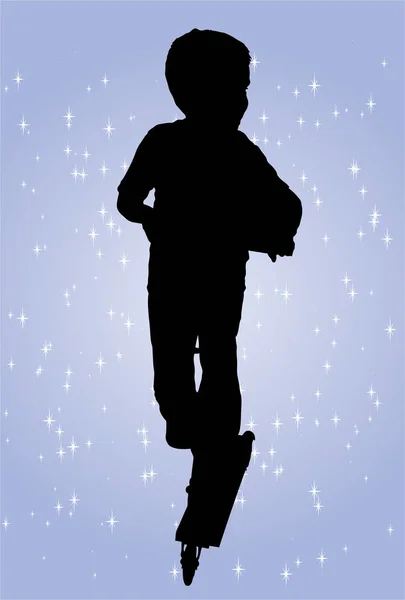 Silhouette Boy Riding Scooter — Stock Vector