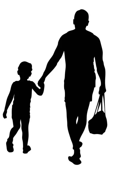 父と息子が歩き — ストックベクタ