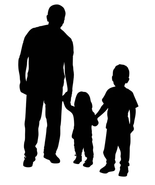 Padre Con Silueta Niños — Vector de stock