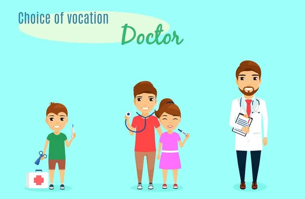 Elección Vocación Profesión Médico Niño Infancia Eligió Profesión Médico Niño — Vector de stock