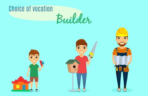 Choice Vocation Profession Builder Little Boy Childhood Chose Profession Builder — Stock Vector