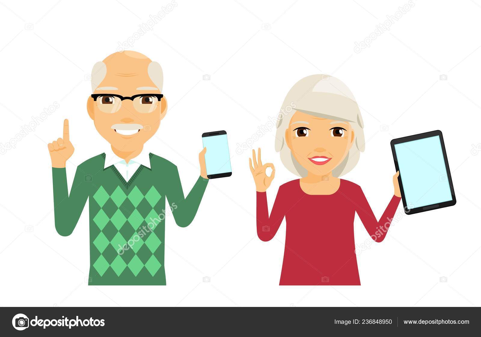 Premium Vector  Using gadgets by the elderly and people with