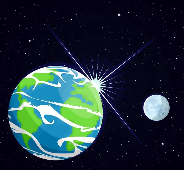 地球のイメージです 地球と背景の星に対して月 フラット スタイル — ストックベクタ