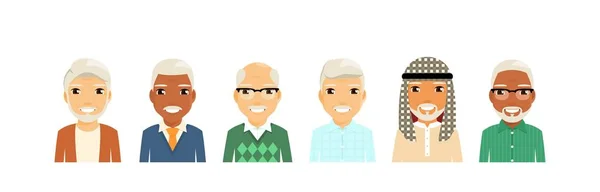 Grupo Ancianos Estilo Retrato Conjunto Hombres Diferentes Edad Jubilación Estilo — Archivo Imágenes Vectoriales