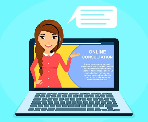 Online Raadpleging Een Jong Meisje Heeft Een Raadpleging Online Het — Stockvector