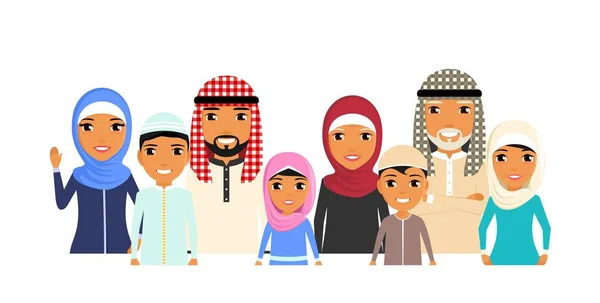 Etnik Arapların Büyük Bir Aile Dikey Stil Büyükanne Büyükbaba Anne — Stok Vektör