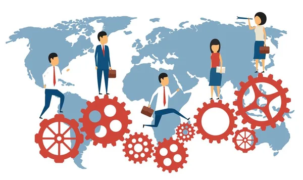 Bedrijfsconcept Een Eenvoudige Stijl Globalisering Van Het Bedrijfsleven Teamwork Hele — Stockvector
