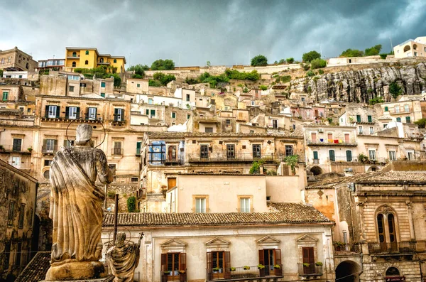 Ősi Város Modica Szobrok Dóm San Pietro Szicília Olaszország — Stock Fotó