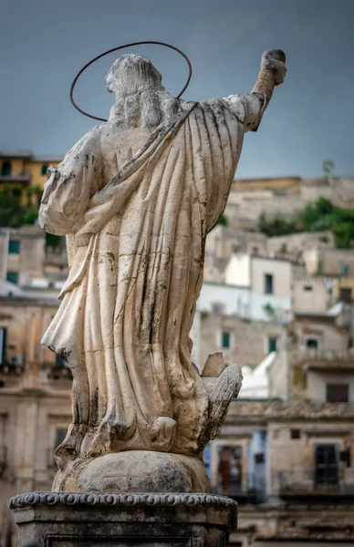 Vista Antigua Ciudad Modica Escultura Cúpula San Pietro Sicilia Italia —  Fotos de Stock