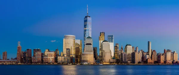 Manhattan Skyline Πανόραμα Νύχτα Νέα Υόρκη — Φωτογραφία Αρχείου
