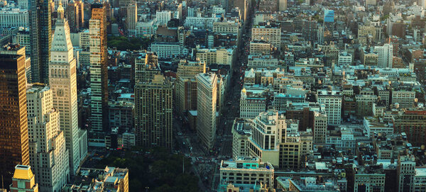 New York City Manhattan skyline panorama. Top view