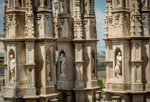 Außendekoration Statuen Der Mailänder Kathedrale Duomo Milano Metropolitankathedrale Basilika Der — Stockfoto