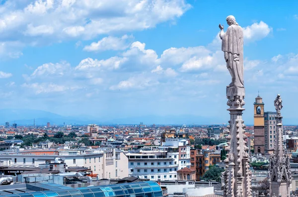 Decoração Exterior Estátuas Catedral Milão Duomo Milano Catedral Basílica Metropolitana — Fotografia de Stock