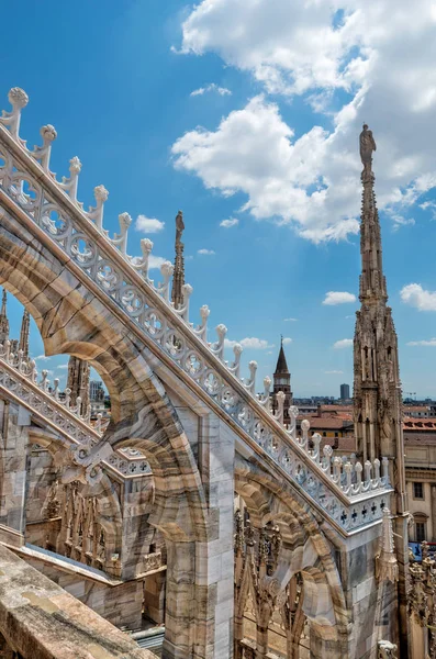 Buiten Decoratie Beelden Van Milaan Kathedraal Duomo Milano Metropolitan Cathedral — Stockfoto
