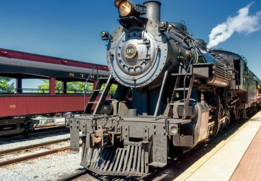 Strasburg, PA, USA -July 7, 2018: Strasburg Rail Road. Steam train at the station in Lancaster County, PA. clipart