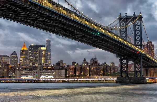 Manhattanský Most Noci Cityscape New York — Stock fotografie