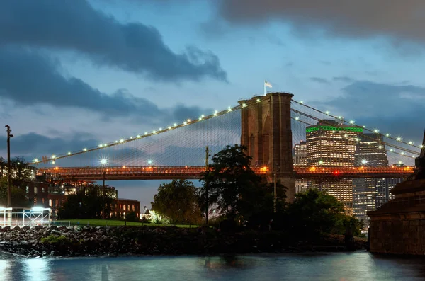 Brooklyn Bridge Noci Panoráma Města New York — Stock fotografie