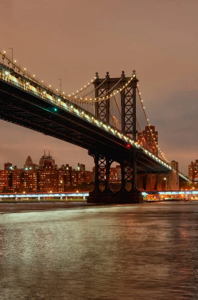 Manhattan Most Přes Řeku East Při Západu Slunce Panoráma Města — Stock fotografie