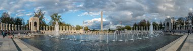 Washington DC, USA - October 20, 2018: Fountains and World War II Memorial at Sunset clipart