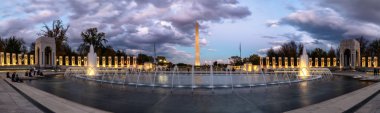 Washington DC, USA - October 20, 2018: Fountains and World War II Memorial at Sunset clipart