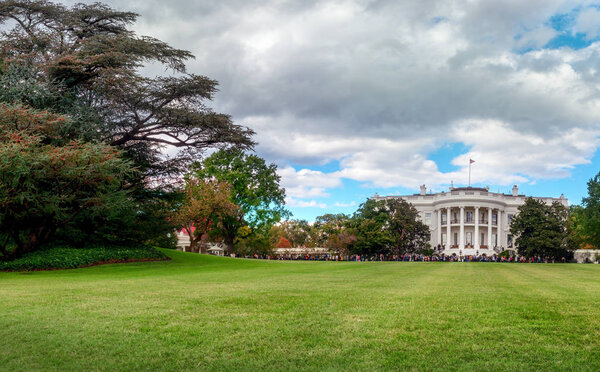 Washington DC, USA - October 20, 2018: Tourists during White House Garden Tour, residence of United States President,