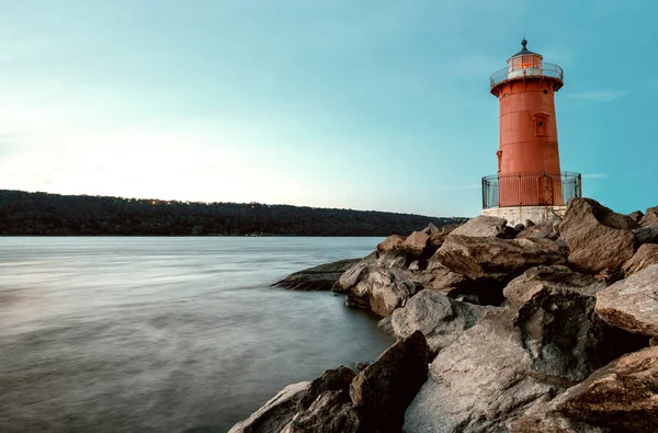 Red Little Lighthouse Officially Jeffrey Hook Light Fort Washington Park — Stock Photo, Image