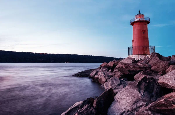 Red Little Lighthouse Officially Jeffrey Hook Light Fort Washington Park — Stock Photo, Image