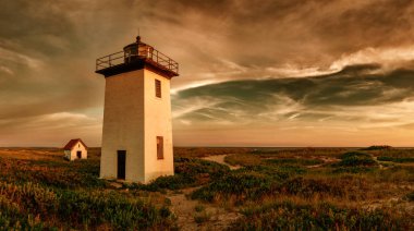 Ahşap End deniz feneri günbatımı sırasında Provincetown, Massachusetts, ABD