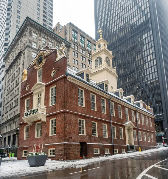 Boston Usa December 2016 Old State House Skyscrapers Financial District — Stock Photo, Image