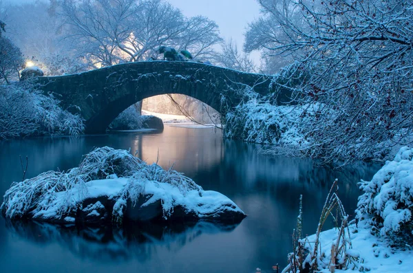 Most Gapstow Okresie Zimowym Nowojorski Central Park Stany Zjednoczone Ameryki — Zdjęcie stockowe