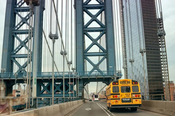 New York États Unis Novembre 2018 Bus Scolaire Sur Pont — Photo