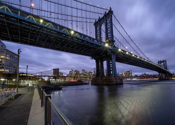 Puente Manhattan Por Noche Paisaje Urbano Nueva York — Foto de Stock