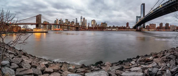 Вид Манхэттен Бруклинский Мост Нью Йорке Закате Сша — стоковое фото