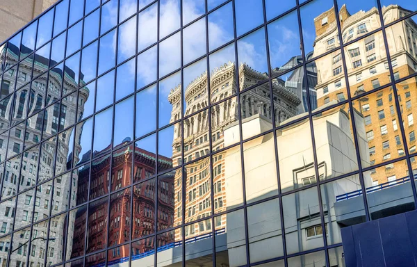 Reflection Buildings Financial Downtown District Beautiful Sunny Day Blue Sky Royalty Free Stock Images