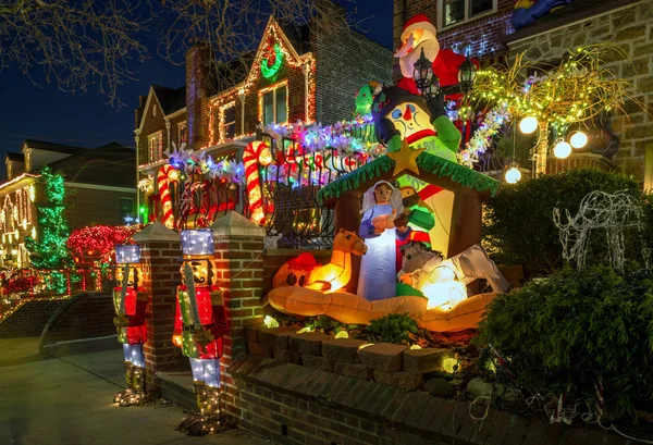 Nova York Eua Dezembro 2018 Decorações Natal Casas Bairro Dyker — Fotografia de Stock