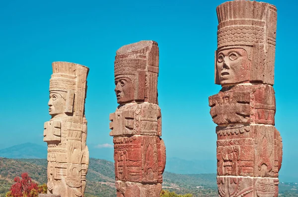 Toltec Guerreiros Colunas Sobre Pirâmide Quetzalcoatl Estrela Manhã Tula Sítio — Fotografia de Stock