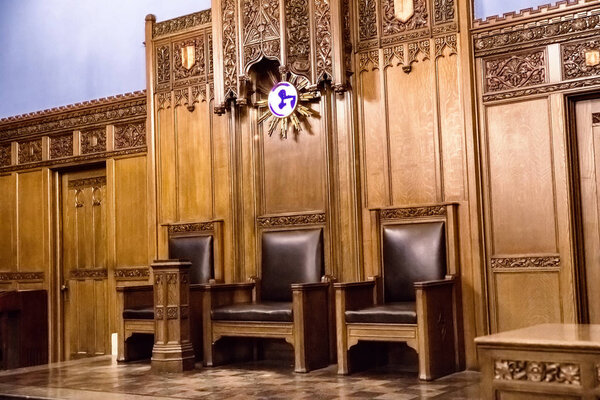 Detroit, Michigan, USA - November 23, 2018: Interior of Detroit Masonic Temple . The building contains a variety of public spaces including three theaters, three ballrooms and banquet halls