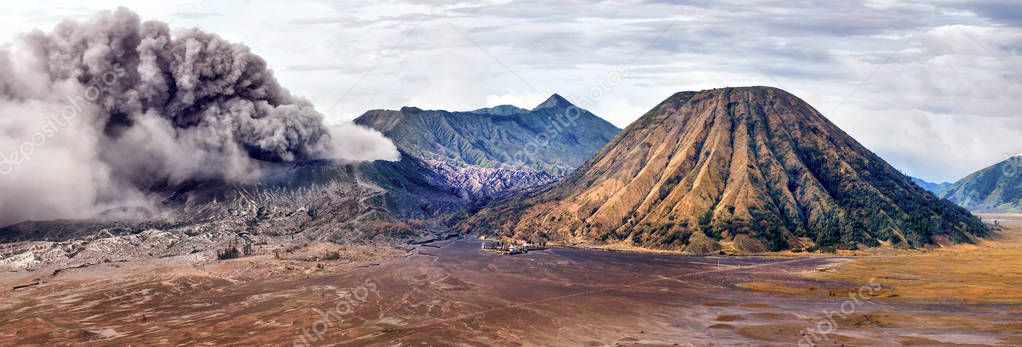 Volcano eruption. Mount Bromo is active volcano in East Java, Indonesia.