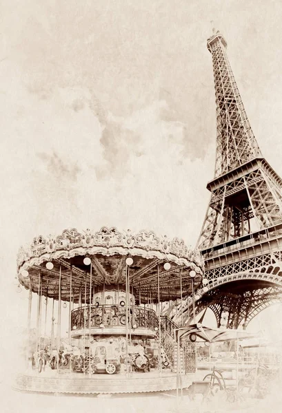 Vintage postcard of Eiffel tower, Paris. France — Stock Photo, Image