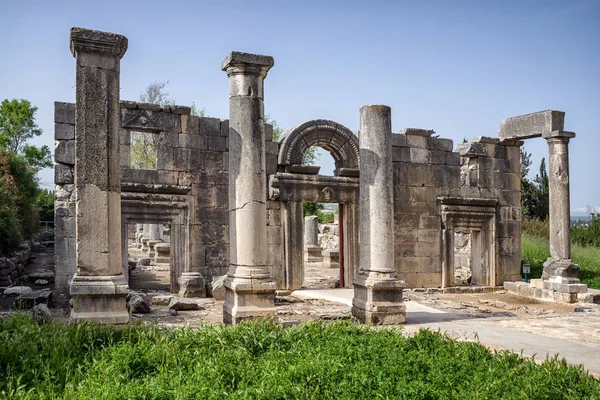 Forntida synagoga ruiner vid Kfar bar ' am i Israel — Stockfoto