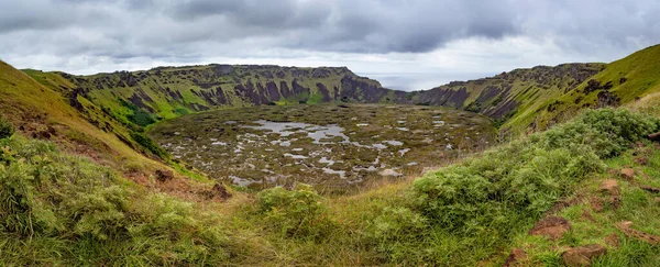 Panoramisch Uitzicht Vulkaankrater Rano Kau Paaseiland Chili — Stockfoto