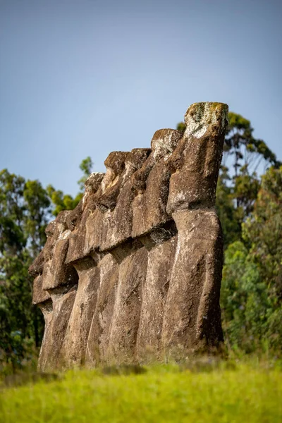 智利Valparaso地区Rapa Nui 或复活节岛 的Ahu Akivi 这个地点有7个莫艾 大小和形状都一样 也被称为天体观测台 — 图库照片