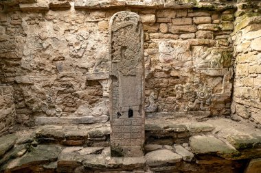 Meksika 'nın Chiapas eyaletindeki Usumacinta nehrinin kıyısında yer alan antik Maya şehri Yaxchilan' da Bas-relief..