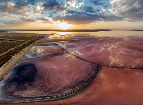 Różowe Słone Jezioro Ukraina Widok Lotu Ptaka Jezioro Henyches — Zdjęcie stockowe